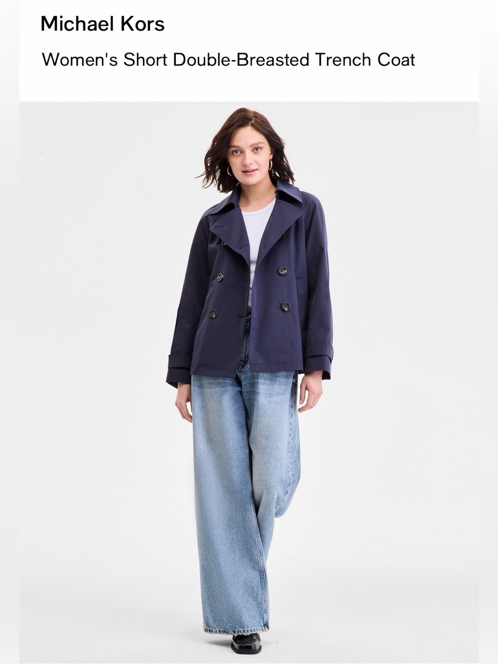 Michael Kors Navy Short Double-Breasted Trench Coat